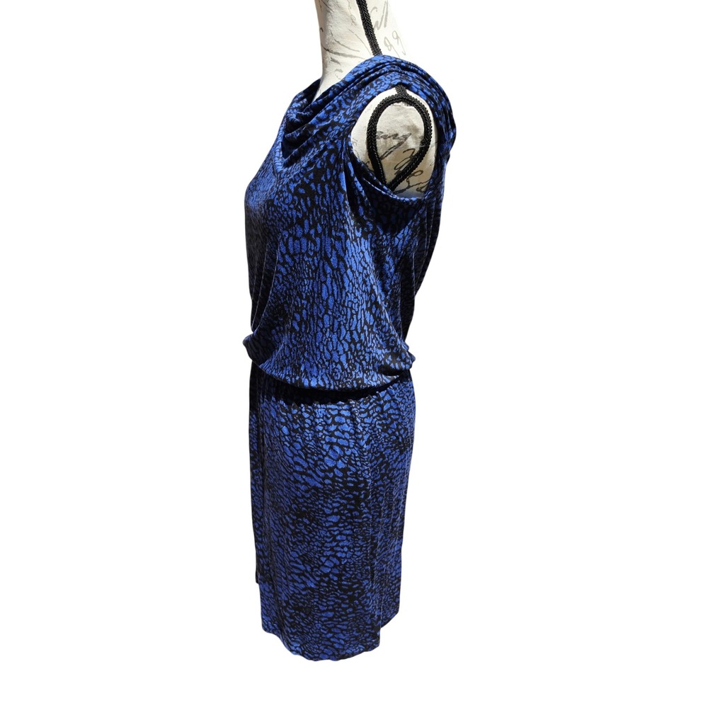Tart Collections NWT Blue Black Animal Print Cowl Neck Blouson Sheath Dress L - Picture 7 of 11